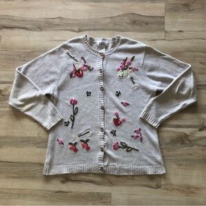 Tabi Linen Blend Fruit Cherry Strawberry Apple Floral Embroidered Cardigan
